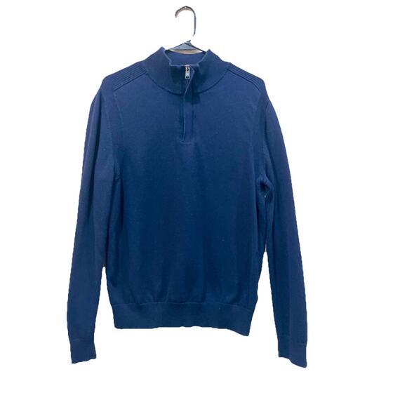 Hugo Boss Sweater 100% Wool grandpa Navy Blue Half Zip Sz M Classy Sophisticated - Picture 5 of 15